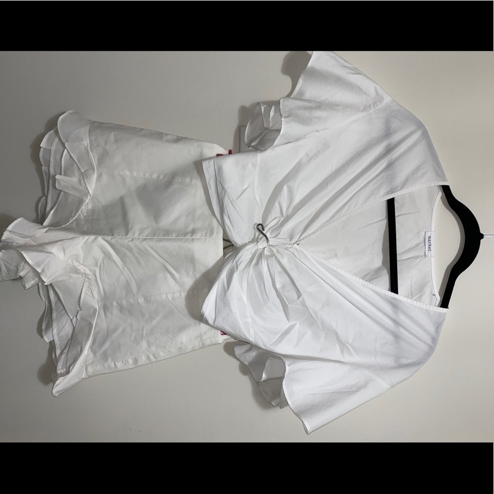 white set shorts and blouse